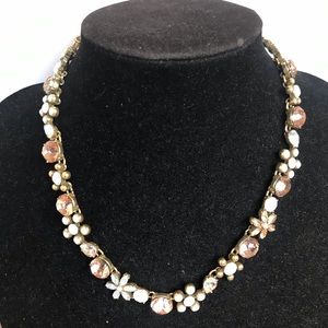 LOFT Peach & Flowers Rhinestone Choker Necklace